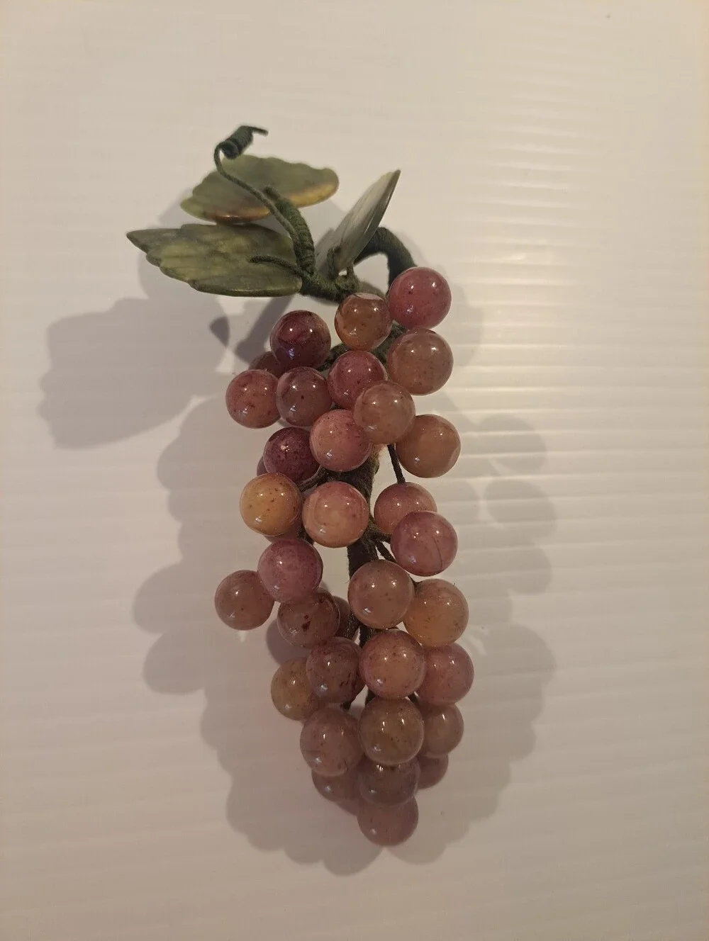 Vtg Jade and Rose Quartz Carved Grapes Bunch